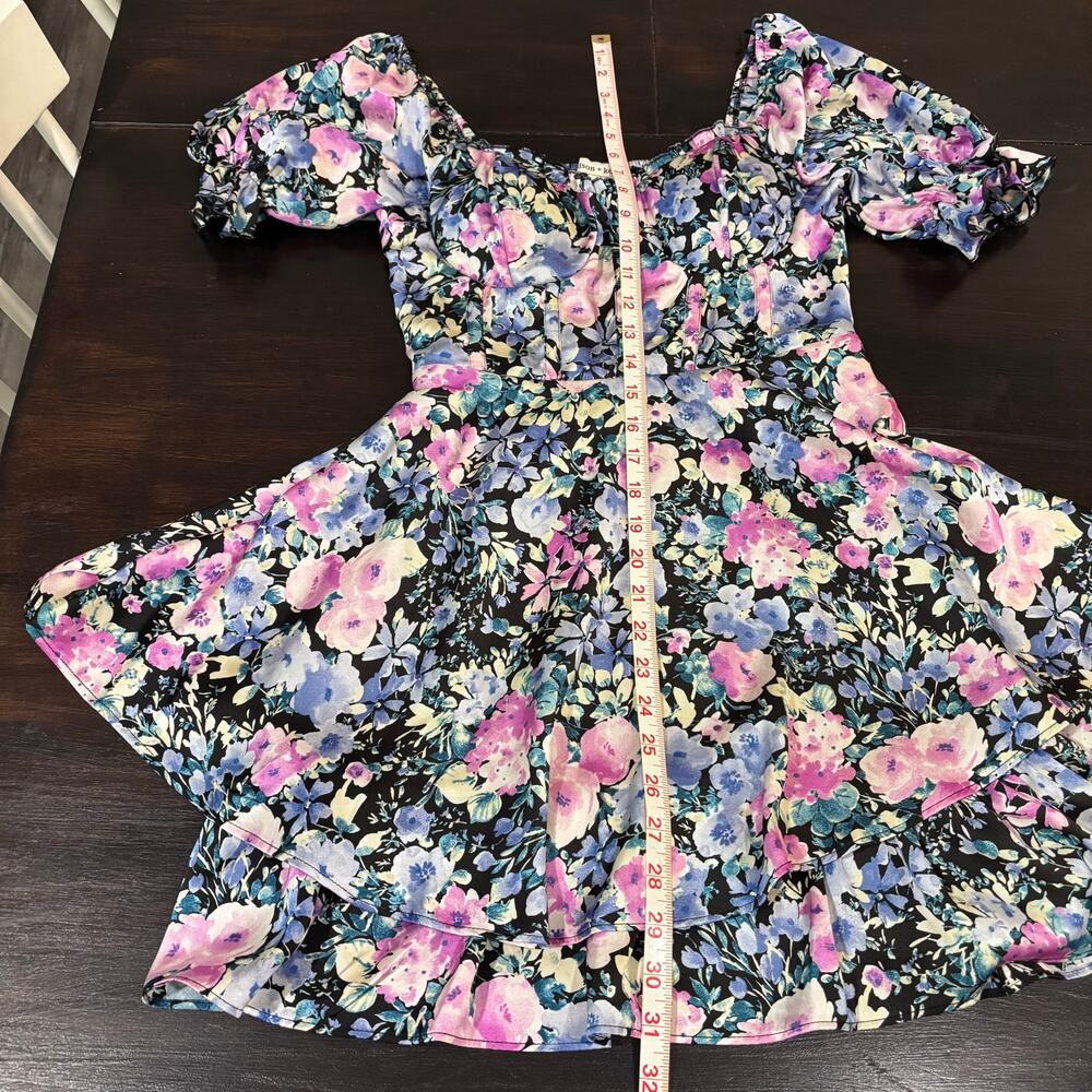 Coquette Corset Floral Puff Sleeve Tiered Mini Dress Sz S Romantic Cottagecore - Picture 6 of 7